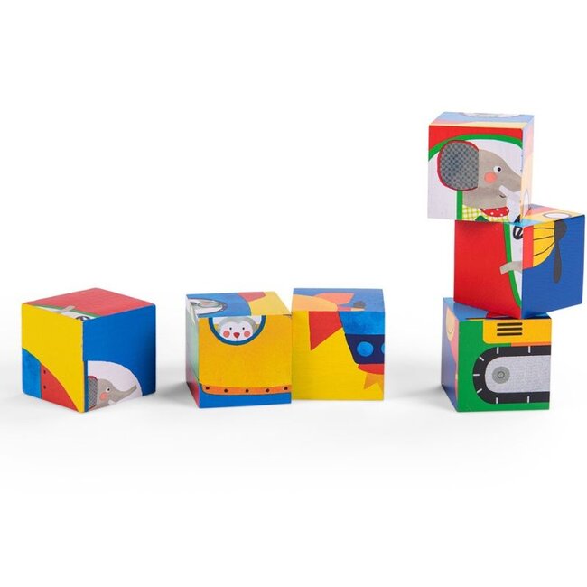 Moulin Roty Speelgoed Würfelpuzzle Les Popipop Holz