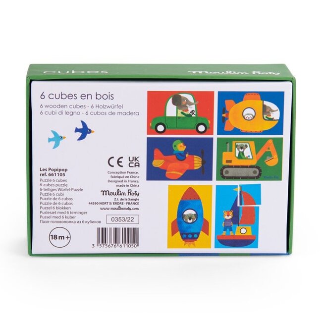 Moulin Roty Speelgoed Block Puzzle Les Popipop Wood