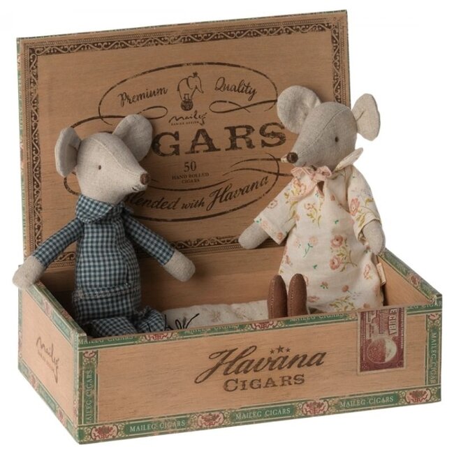 Maileg Grandpa & Grandma Mouse In Cigar Box