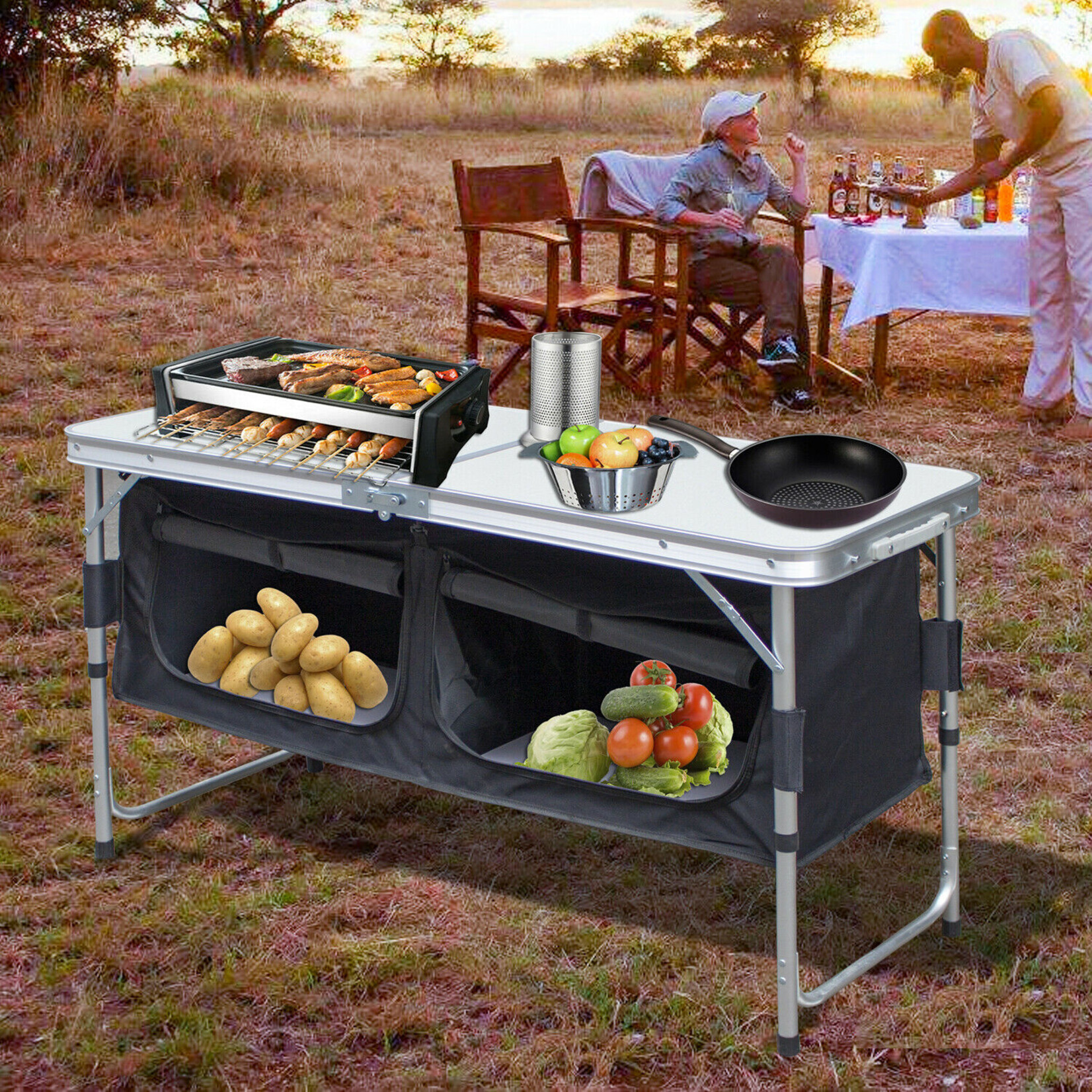 Campingtafel met opbergruimte, inklapbaar 120 x 47 x 68 cm