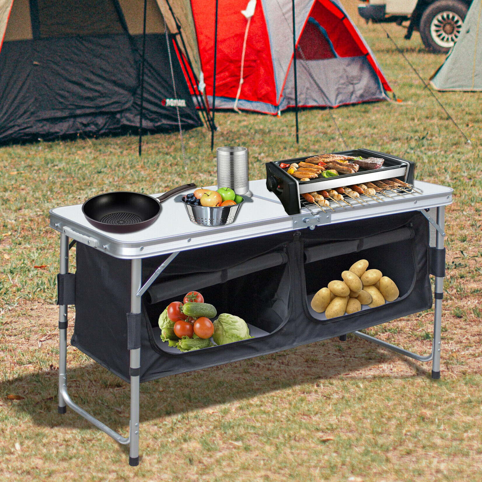 Campingtafel met opbergruimte, inklapbaar 120 x 47 x 68 cm