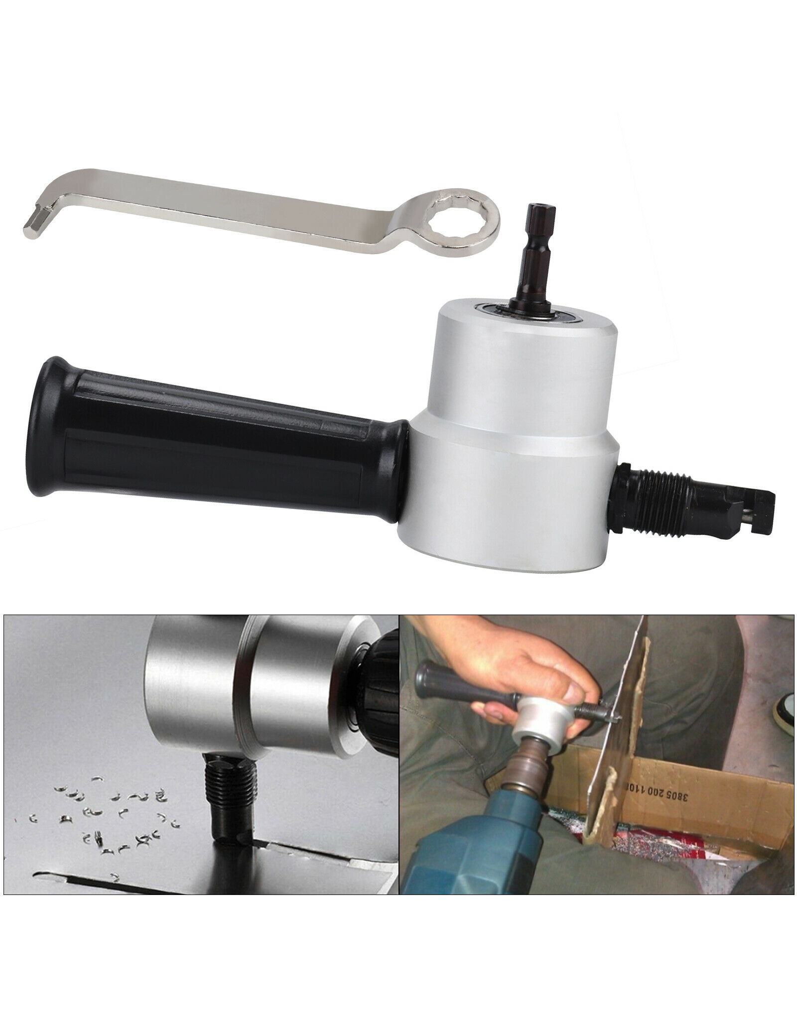 Bliksnijder, dubbele kop, plaatsnijder, boormachine-adapter