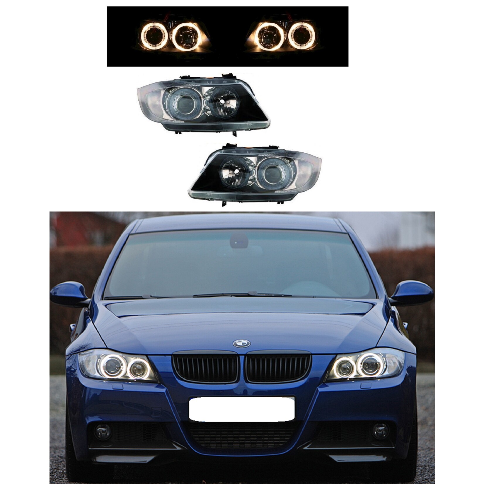 BMW 3 serie E90 E91 halogeen koplampen met Angel Eyes