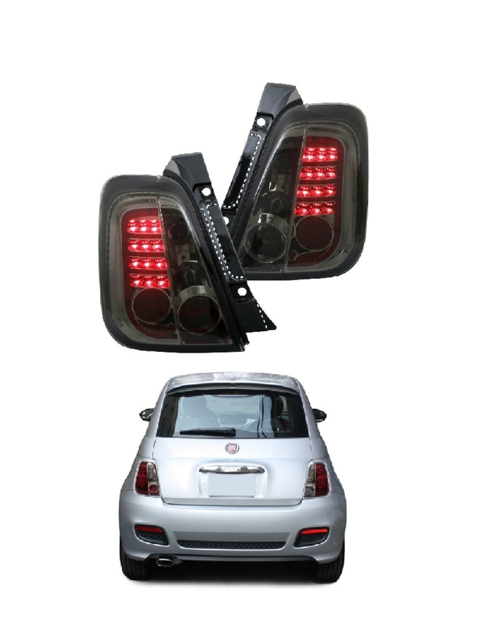 Circus worm Additief Fiat 500 LED achterlichten set rood/ smoke - Yazas