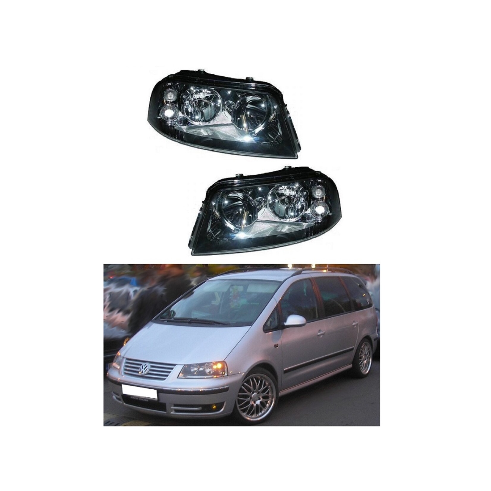 VW Sharan koplampen zwart 2002- 2010