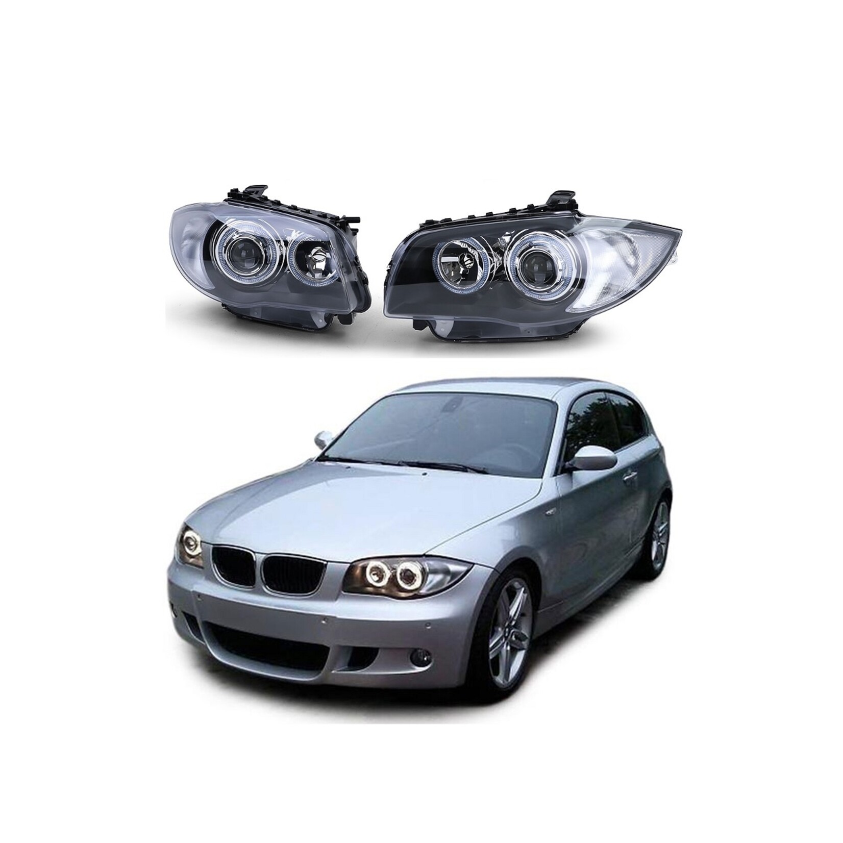 Angel Eyes koplampen zwart voor BMW 1 serie E81 E87