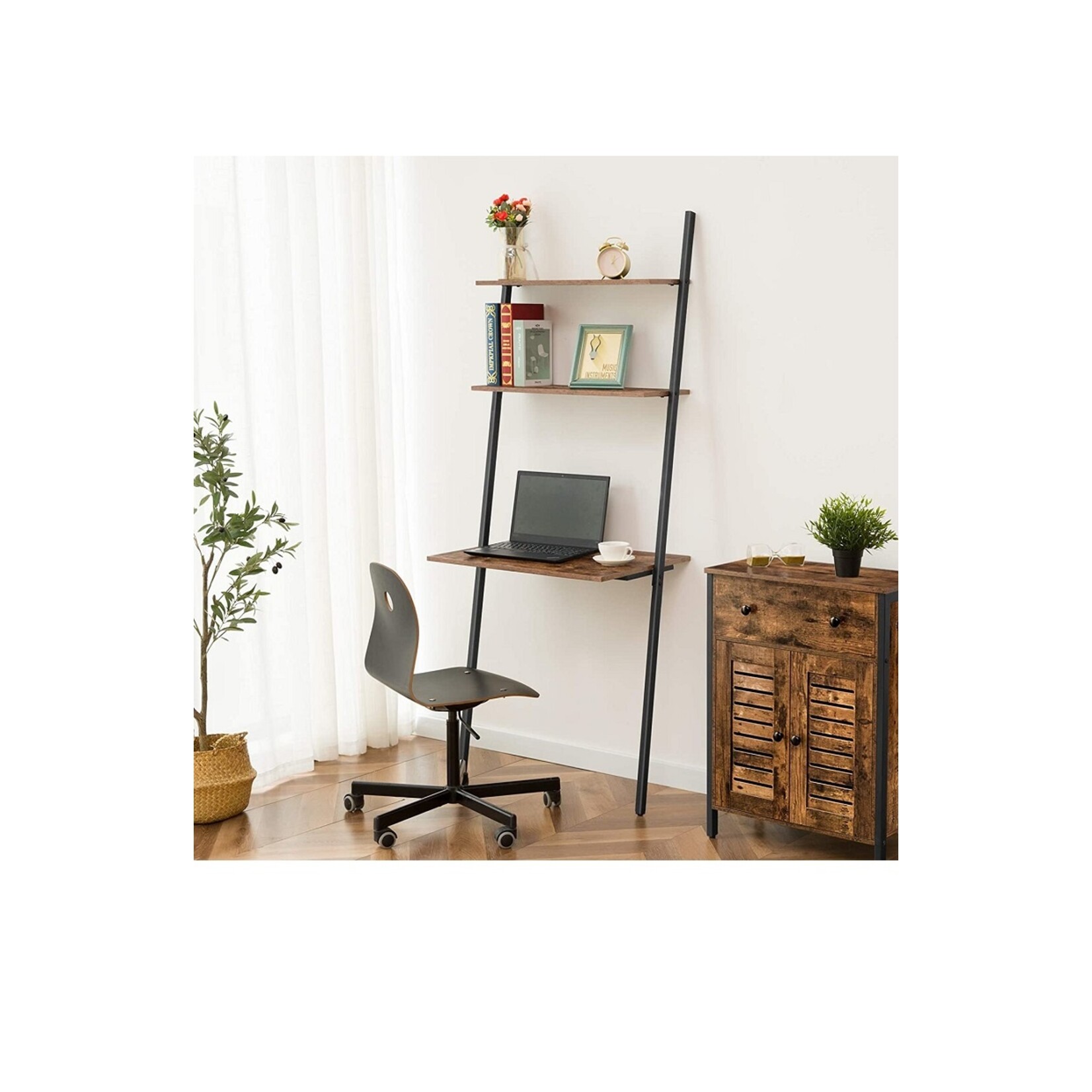 Wandbureau industrieel, vintage design computertafel met ladderplank