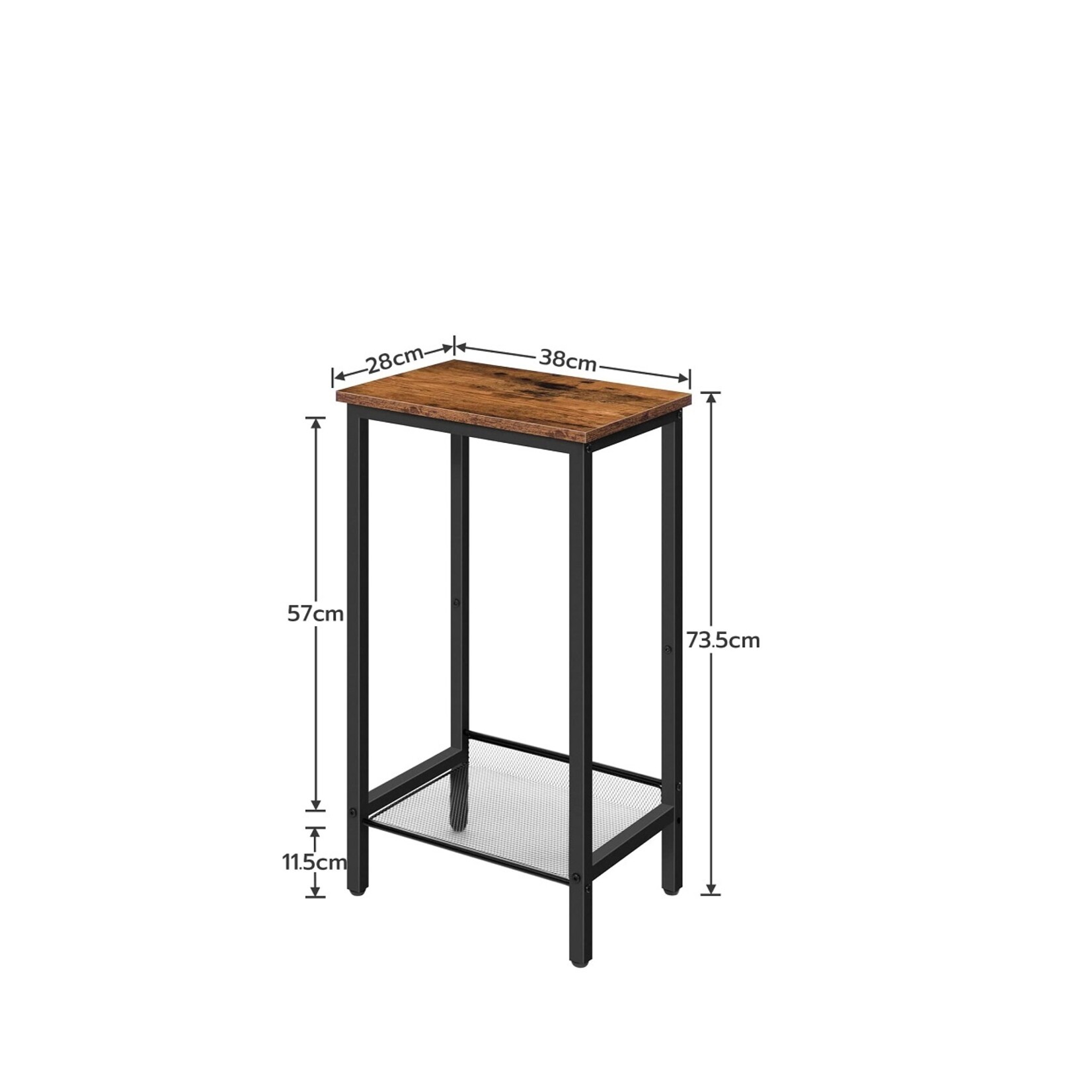 Hoge, industriële bijzettafel, koffietafel 38 x 28 x 73,5 cm