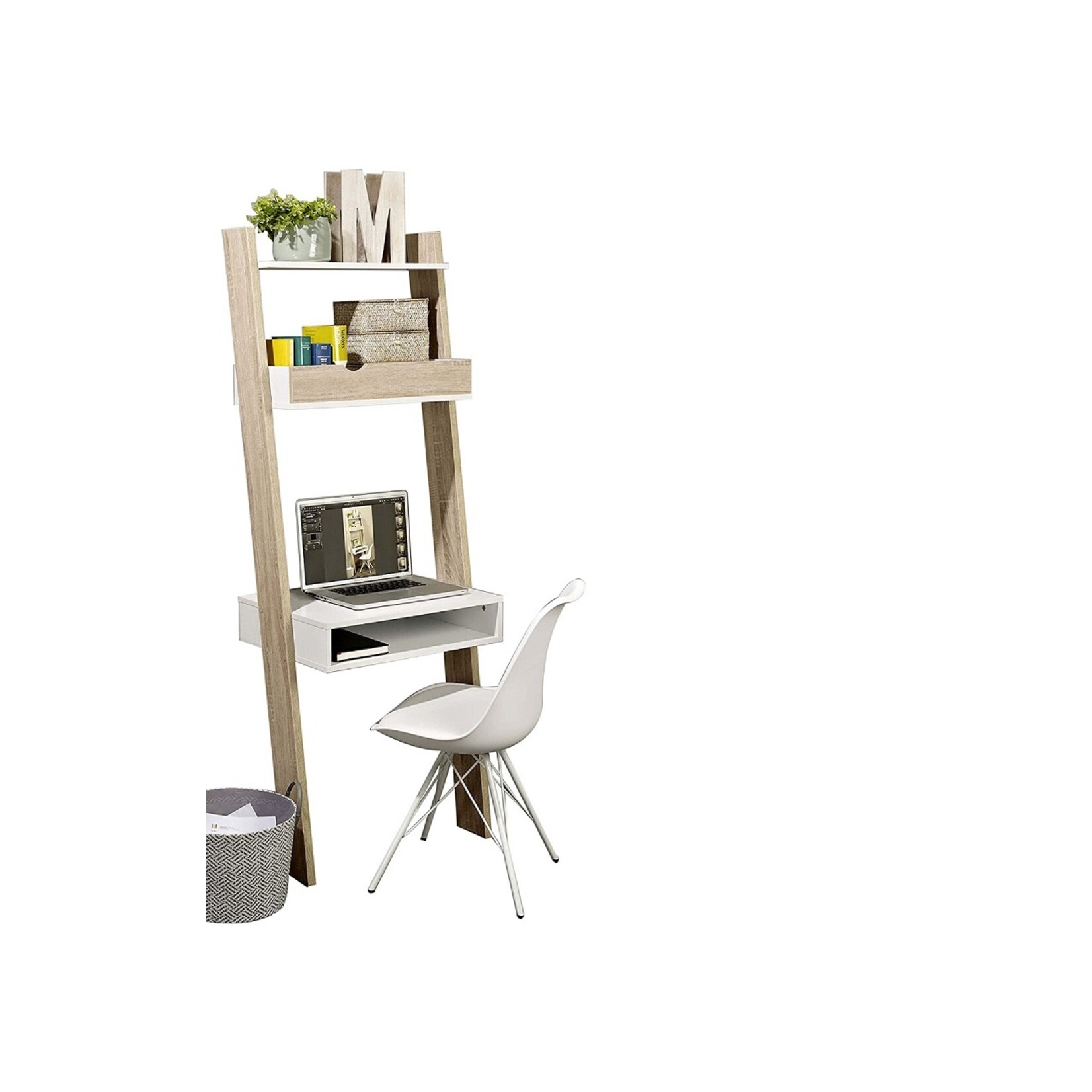 Wandbureau met ladderrek, minimalistisch design computertafel