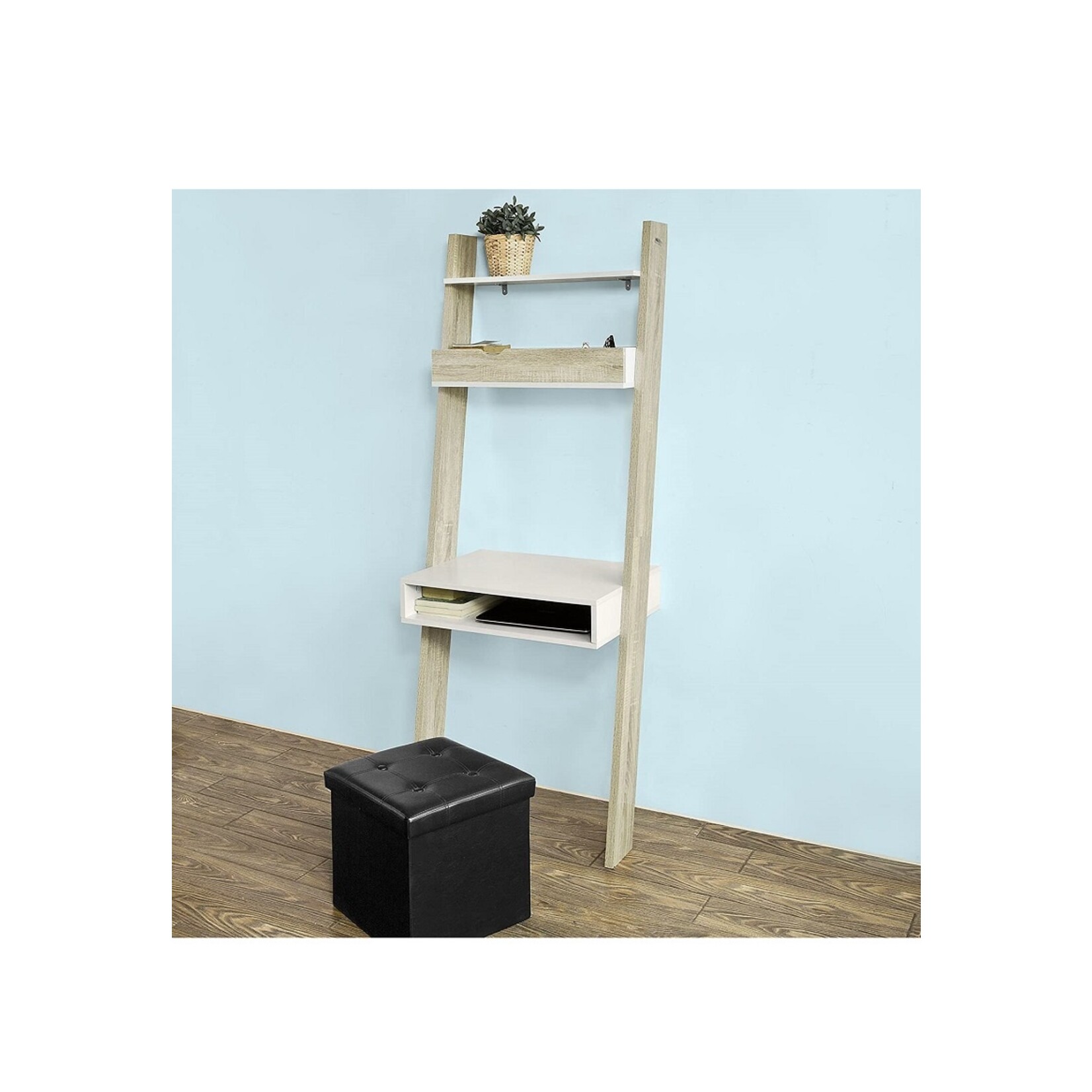 Wandbureau met ladderrek, minimalistisch design computertafel