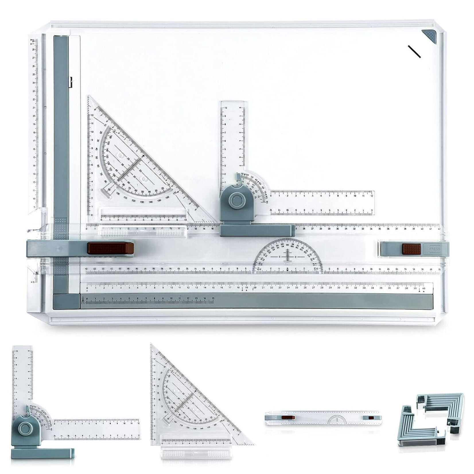 A3 tekenbord met liniaal, geodriehoek, schuifliniaal met vergrendeling, antislip steunpoten
