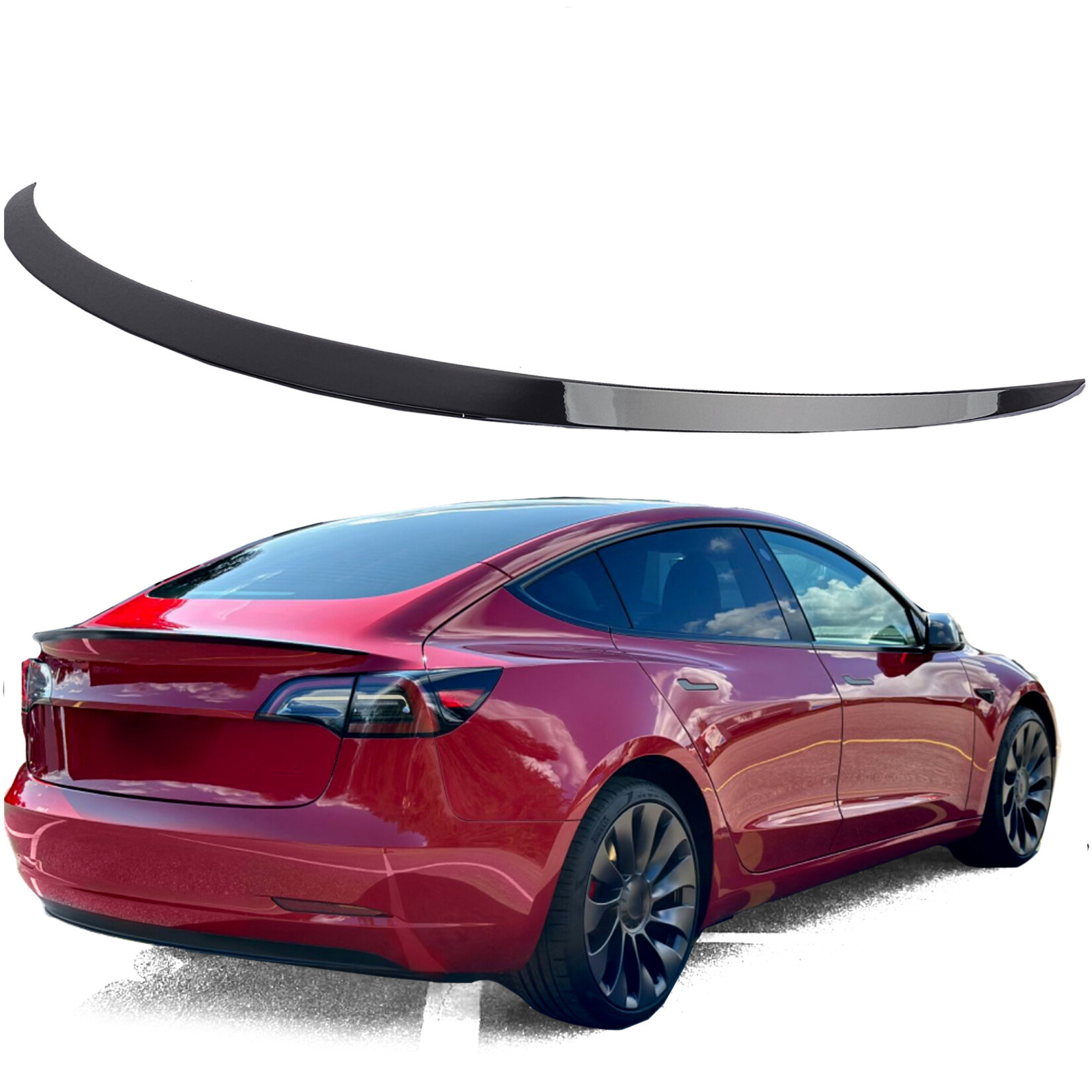 Spoiler spoilerlip hoogglans zwart voor Tesla Model 3