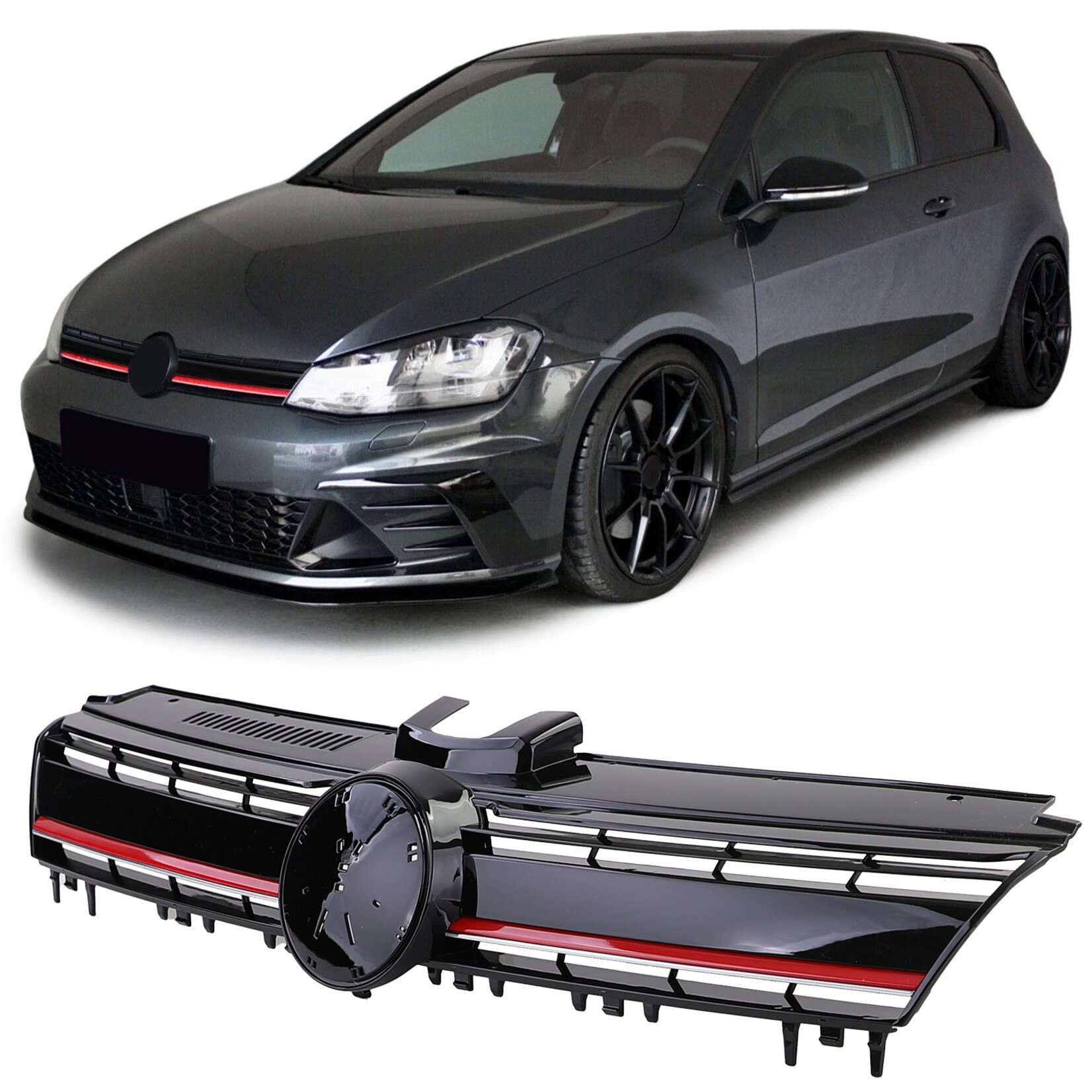 VW Golf 7 grille hoogglans zwart rood