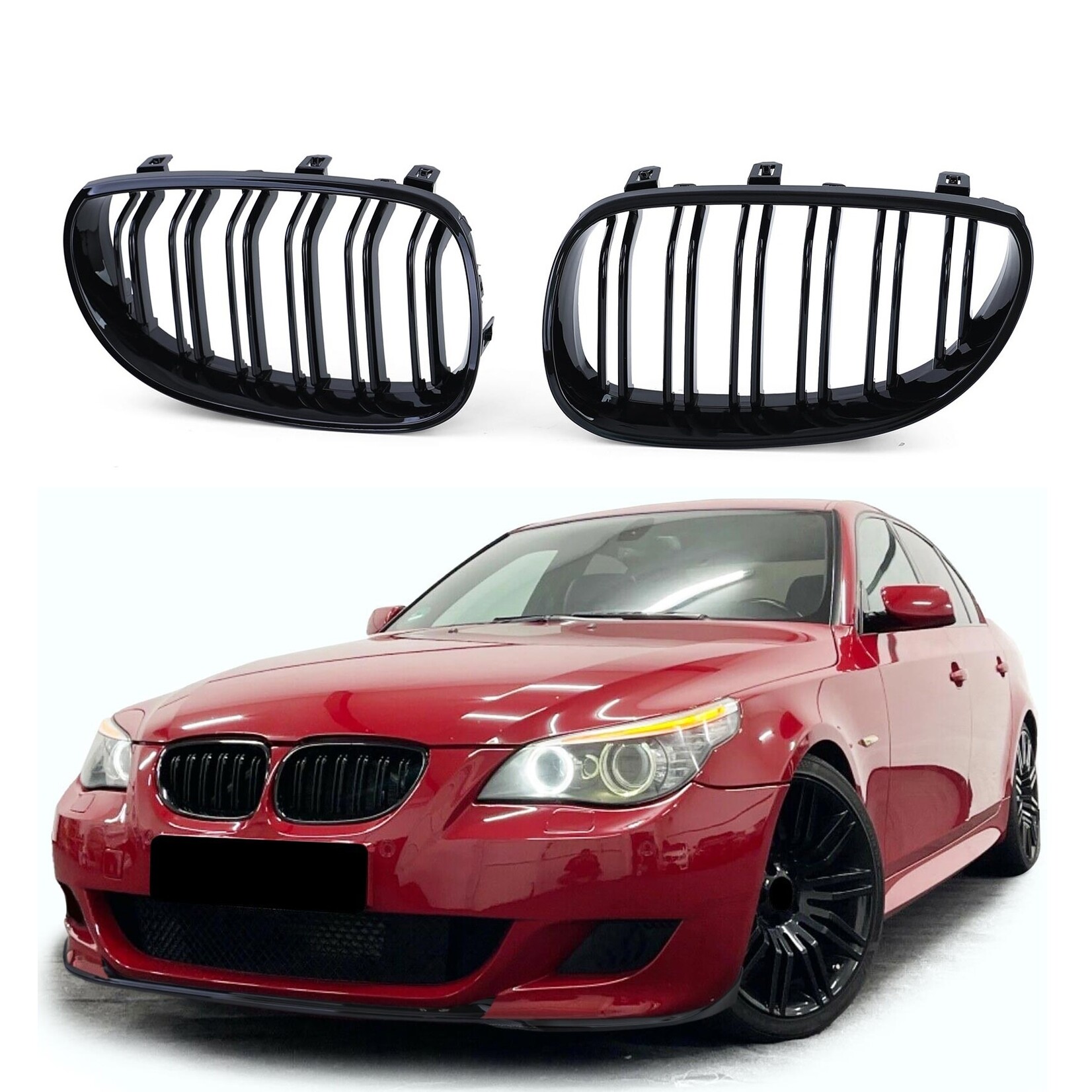 BMW 5 serie E60 E61 grille hoogglans zwart dubbele spijl