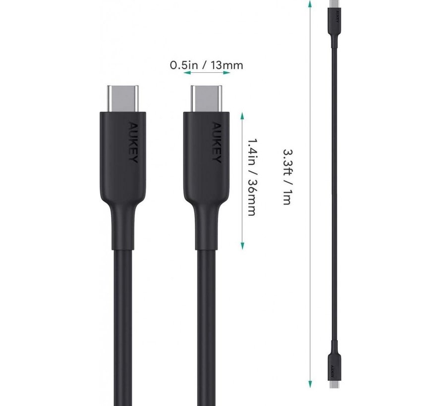 Aukey  USB-C naar USB-C Kabel Power Delivery  - 1 Meter