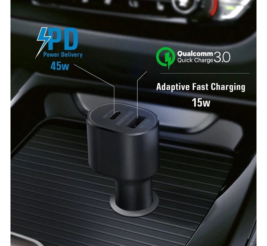 Samsung autolader 2 poort Snellader -  45W - Zwart