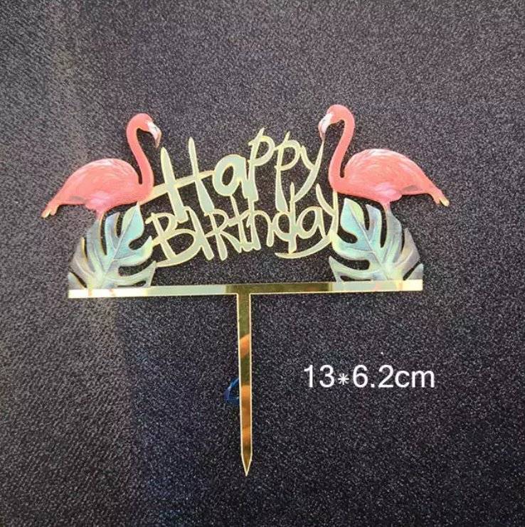 Taarttopper flamingo happy birthday