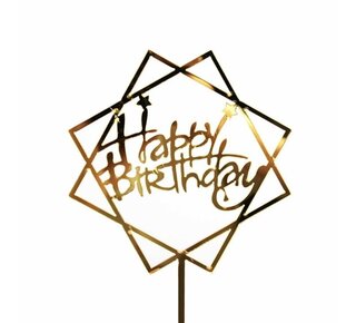 happy birthday topper square ster goud