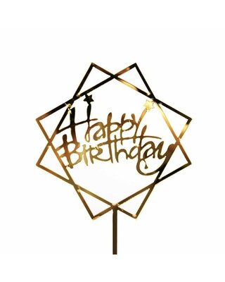 happy birthday topper square ster goud