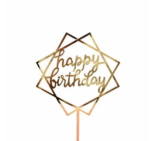 happy birthday topper square goud