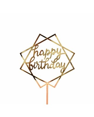 happy birthday topper square goud