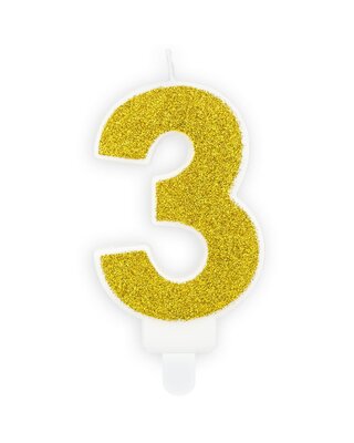 party deco PartyDeco Verjaardag Kaars Nummer 3 - Goud