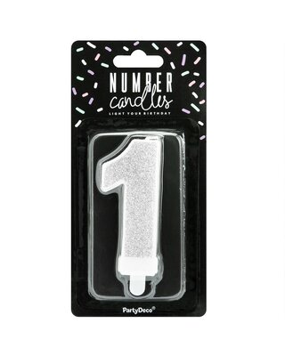 party deco PartyDeco Verjaardag Kaars Nummer 1 - zilver