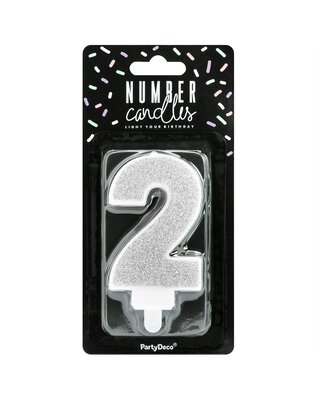 party deco PartyDeco Verjaardag Kaars Nummer 2 - zilver