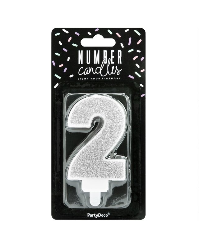party deco PartyDeco Verjaardag Kaars Nummer 2 - zilver