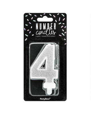 party deco PartyDeco Verjaardag Kaars Nummer 4 - zilver