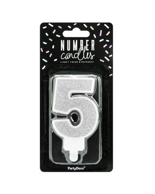 party deco PartyDeco Verjaardag Kaars Nummer 5 - zilver