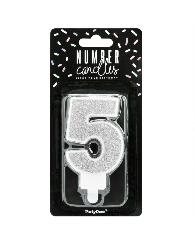 party deco PartyDeco Verjaardag Kaars Nummer 5 - zilver