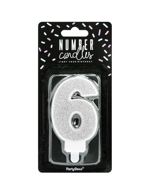 party deco PartyDeco Verjaardag Kaars Nummer 6 - zilver