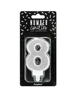 party deco PartyDeco Verjaardag Kaars Nummer 8 - zilver