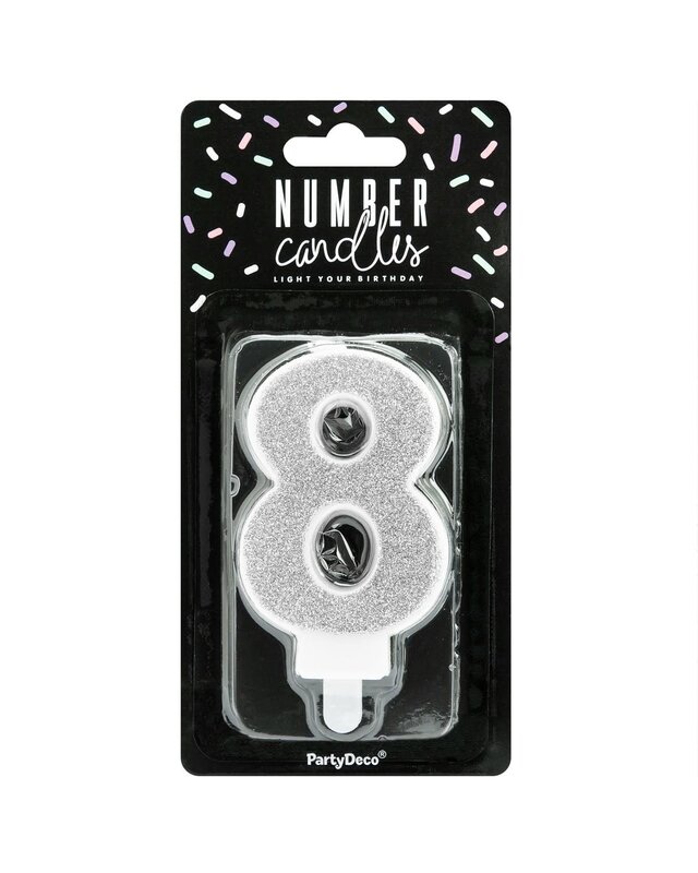 party deco PartyDeco Verjaardag Kaars Nummer 8 - zilver