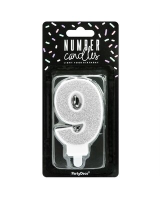 party deco PartyDeco Verjaardag Kaars Nummer 9 - zilver