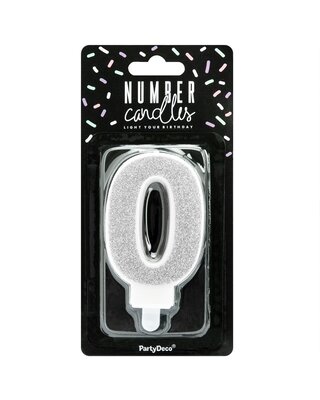 party deco PartyDeco Verjaardag Kaars Nummer 0 - zilver