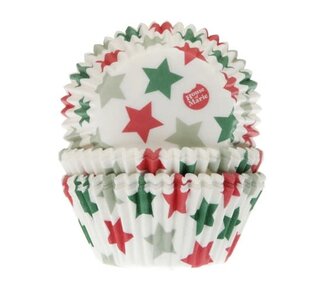 House of Marie House of Marie Baking Cups Ster rood groen pk/50
