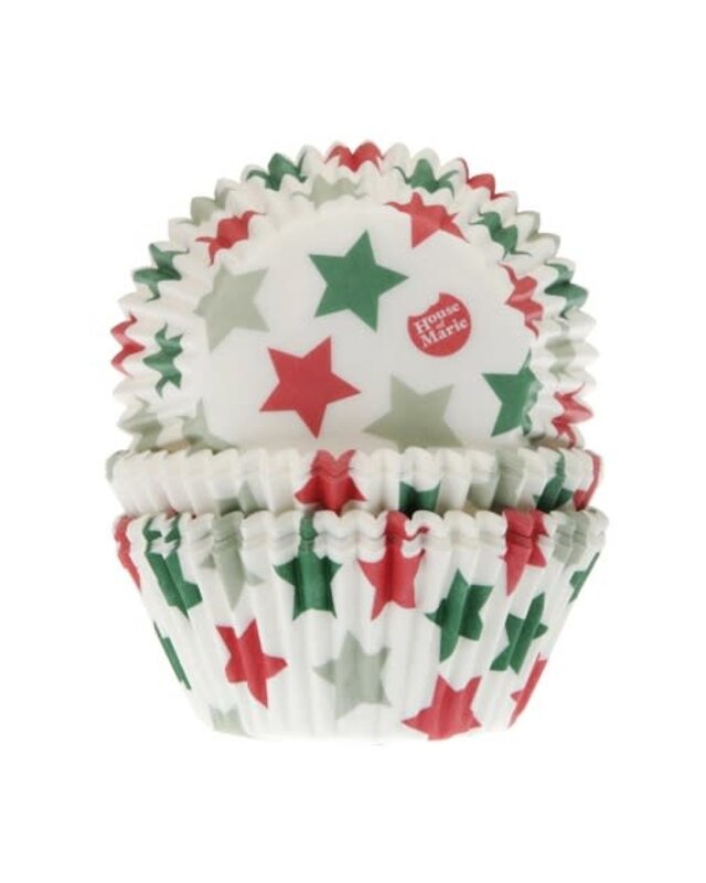 House of Marie House of Marie Baking Cups Ster rood groen pk/50
