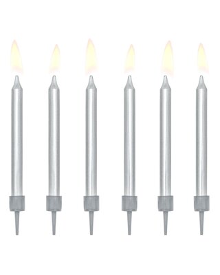 party deco PartyDeco Verjaardag Kaarsen Zilver 6cm pk/6