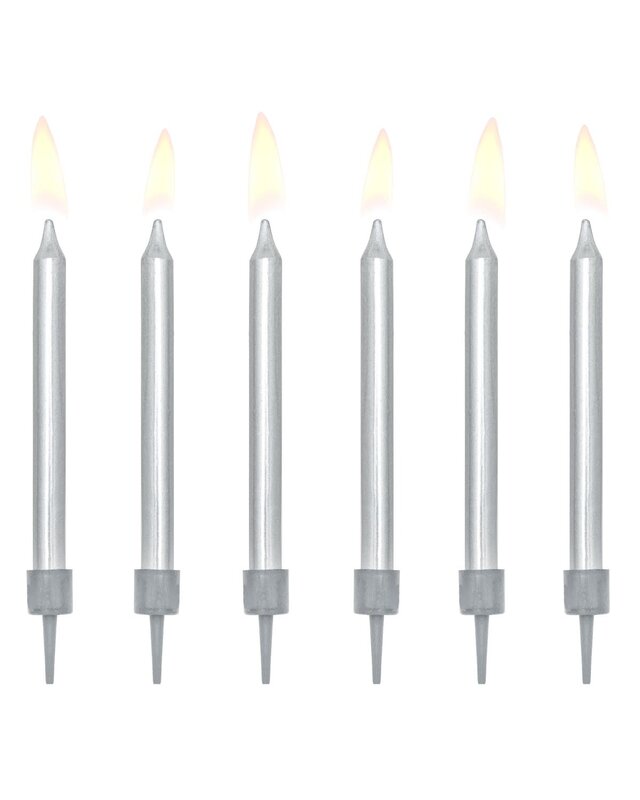 party deco PartyDeco Verjaardag Kaarsen Zilver 6cm pk/6