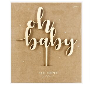 party deco PartyDeco Houten Cake Topper - Oh Baby