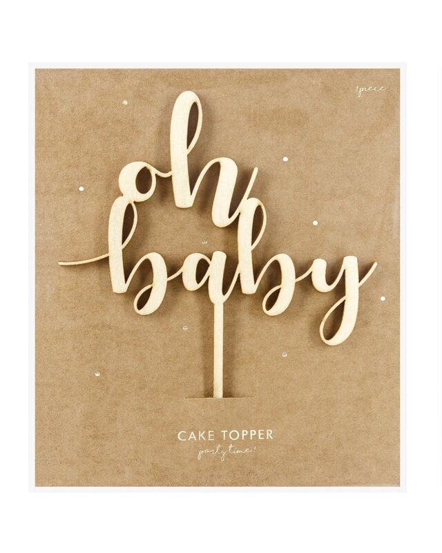 party deco PartyDeco Houten Cake Topper - Oh Baby
