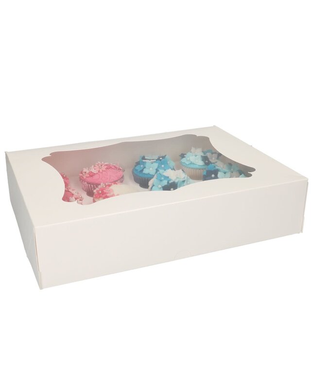 Funcakes 12 Cupcake Doos sierlijk wit  zv (bevat ook inlay voor 24 mini cupcakes)