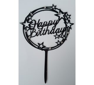Happy birthday topper zwart sparkle
