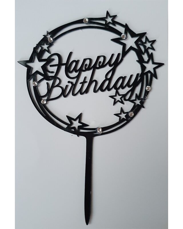 Happy birthday topper zwart sparkle