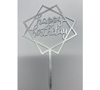 happy birthday topper square zilver