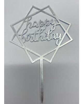 happy birthday topper square zilver