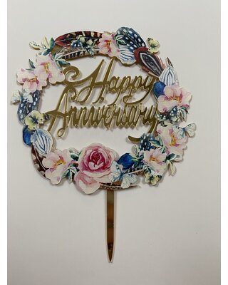 Topper happy anniversary bloem acryl