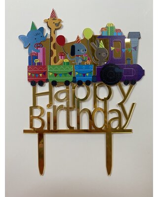Topper happy birthday trein acryl
